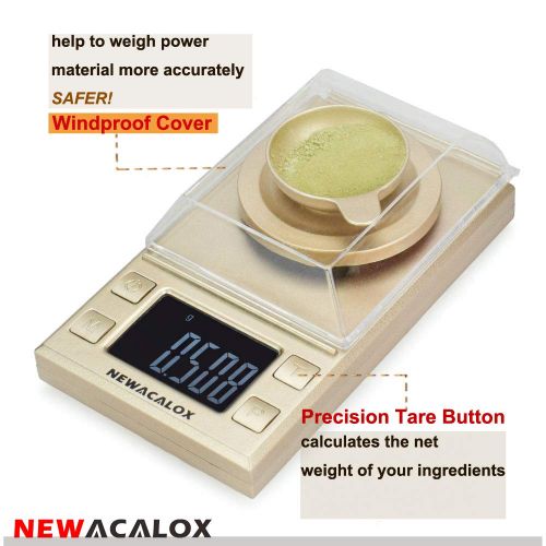  NEWACALOX Digital Milligram Scale 0.001g x 50g, Electronic Weighing Scale for Jewelry Coins Reload and Kitchen, Mini LCD Pocket Lab Scale with Calibration Weights Tweezers and Plastic Pans,G