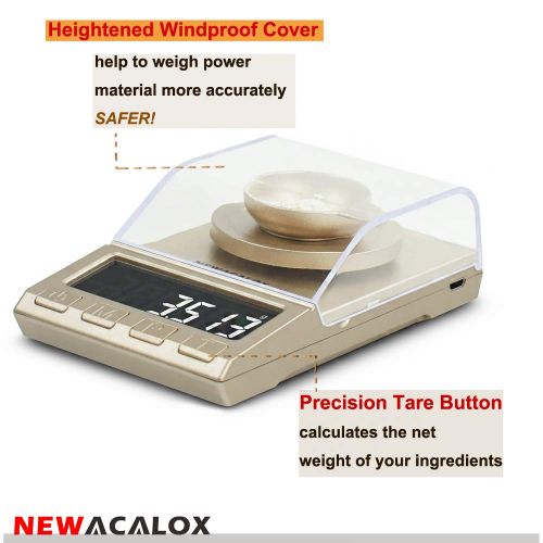  [아마존베스트]NEWACALOX Digital Milligram Jewelry Scale 50 x 0.001g ,High Precision Portable Multifunction Lab Reload Powder Scales with Calibration Tare Weights, Glod (8068G-50G-US)