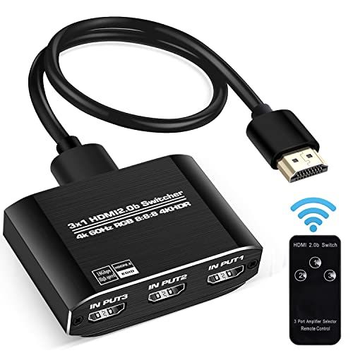  [아마존베스트]NEWCARE HDMI 2.0b Switch 3 in 1 Out,3x1 HDMI Selector Switch with Remote,Support UHD 4K@60Hz Ultra HD 3D 1080P,HDCP 2.2 HDR,18.5Gbps HDMI Switcher Come with High Speed HDMI Cable (