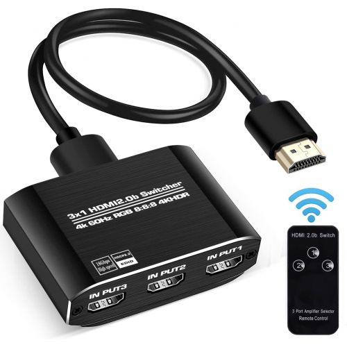  [아마존베스트]NEWCARE HDMI 2.0b Switch 3 in 1 Out,3x1 HDMI Selector Switch with Remote,Support UHD 4K@60Hz Ultra HD 3D 1080P,HDCP 2.2 HDR,18.5Gbps HDMI Switcher Come with High Speed HDMI Cable (