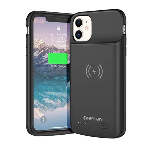  [아마존베스트]NEWDERY Battery Case for iPhone 11 Qi Wireless Charging Compatible, 5000mAh Extended Battery Pack Rechargeable Protective Charger Case for iPhone 11 (6.1) Black