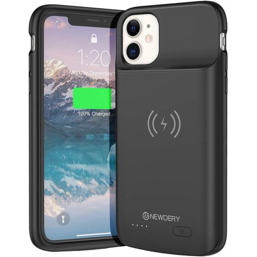  [아마존베스트]NEWDERY Battery Case for iPhone 11 Qi Wireless Charging Compatible, 5000mAh Extended Battery Pack Rechargeable Protective Charger Case for iPhone 11 (6.1) Black