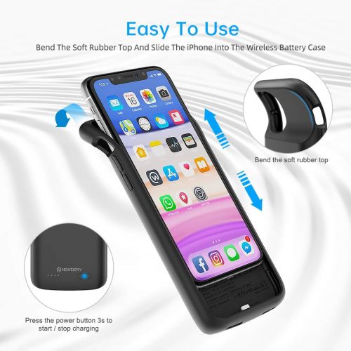  [아마존베스트]NEWDERY Battery Case for iPhone 11 Qi Wireless Charging Compatible, 5000mAh Extended Battery Pack Rechargeable Protective Charger Case for iPhone 11 (6.1) Black