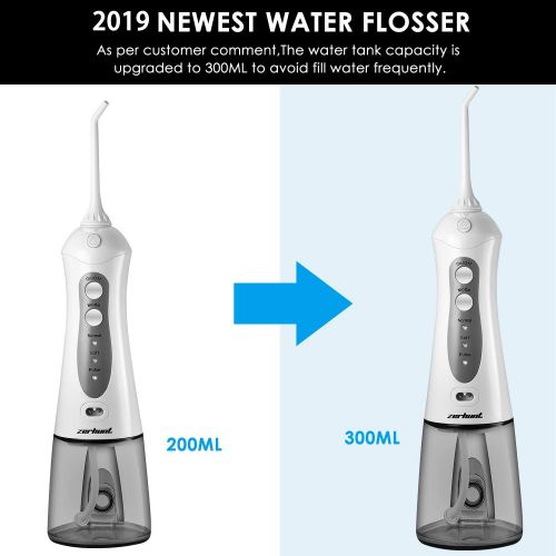  [NEWEST 2019] Zerhunt Cordless Water Flosser Teeth Cleaner - High Plus Rechargable Portable Oral Irrigator For Travel, IPX7 Waterproof Dental Water Jet 300ML For Shower With 3 Inte