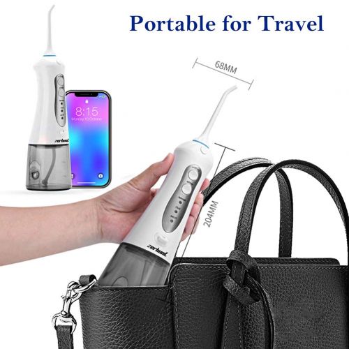  [NEWEST 2019] Zerhunt Cordless Water Flosser Teeth Cleaner - High Plus Rechargable Portable Oral Irrigator For Travel, IPX7 Waterproof Dental Water Jet 300ML For Shower With 3 Inte