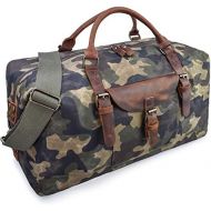 [아마존 핫딜]  [아마존핫딜]NEWHEY Oversized Travel Duffel Bag Waterproof Canvas Genuine Leather Weekend bag Weekender Overnight Carryon Hand Bag Camo