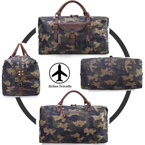  [아마존 핫딜]  [아마존핫딜]NEWHEY Oversized Travel Duffel Bag Waterproof Canvas Genuine Leather Weekend bag Weekender Overnight Carryon Hand Bag Camo