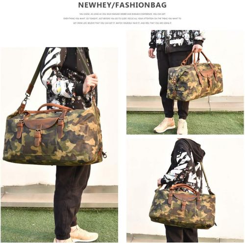  [아마존 핫딜]  [아마존핫딜]NEWHEY Oversized Travel Duffel Bag Waterproof Canvas Genuine Leather Weekend bag Weekender Overnight Carryon Hand Bag Camo