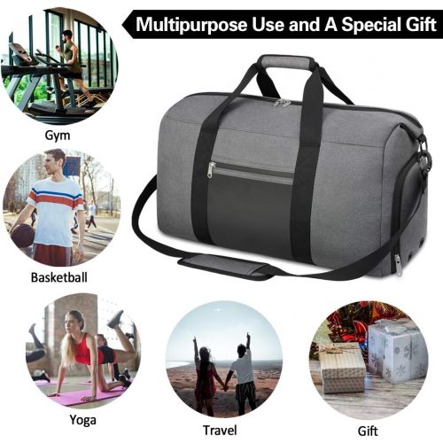  [아마존 핫딜]  [아마존핫딜]NEWHEY Sports Gym Bag Duffle Bag with Shoes Compartment Waterproof Travel Weekender Overnight Duffel Bag for Women Men 40L Grey