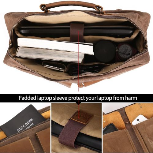  [아마존 핫딜] [아마존핫딜]NEWHEY Mens Messenger Bag 15.6 Inch Vintage Genuine Leather Briefcase Waterproof Waxed Canvas Laptop Computer Bag Large Leather Satchel Shoulder Bag Brown