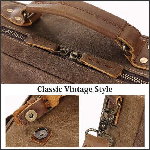  [아마존 핫딜] [아마존핫딜]NEWHEY Mens Messenger Bag 15.6 Inch Vintage Genuine Leather Briefcase Waterproof Waxed Canvas Laptop Computer Bag Large Leather Satchel Shoulder Bag Brown