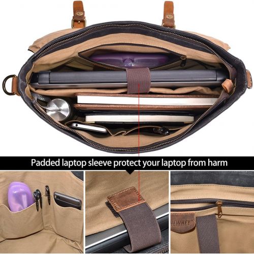  [아마존 핫딜] [아마존핫딜]NEWHEY Mens Messenger Bag 15.6 Inch Waterproof Vintage Genuine Leather Waxed Canvas Briefcase Large Satchel Shoulder Bag Rugged Leather Computer Laptop Bag Grey