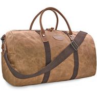 [아마존 핫딜] [아마존핫딜]NEWHEY Travel Duffel Bag Waterproof Canvas Overnight Bag Leather Weekend Oversized Carryon Handbag Brown