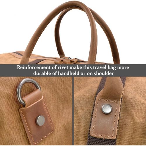  [아마존 핫딜] [아마존핫딜]NEWHEY Travel Duffel Bag Waterproof Canvas Overnight Bag Leather Weekend Oversized Carryon Handbag Brown