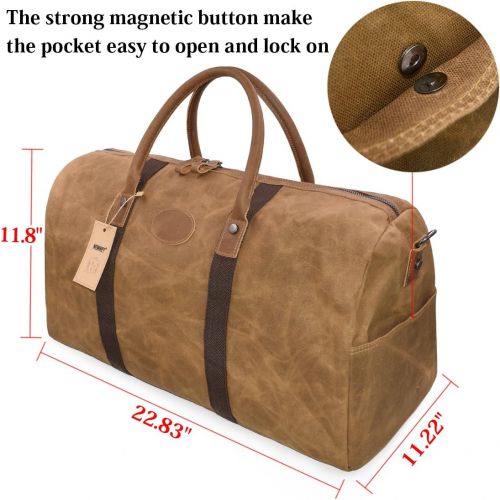  [아마존 핫딜] [아마존핫딜]NEWHEY Travel Duffel Bag Waterproof Canvas Overnight Bag Leather Weekend Oversized Carryon Handbag Brown