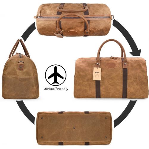  [아마존 핫딜] [아마존핫딜]NEWHEY Travel Duffel Bag Waterproof Canvas Overnight Bag Leather Weekend Oversized Carryon Handbag Brown