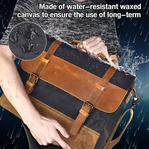  [아마존핫딜][아마존 핫딜] NEWHEY Mens Messenger Bag Waterproof Canvas Leather Computer Laptop Bag 15.6 Inch Briefcase Case Vintage Retro Waxed Canvas Genuine Leather Large Satchel Shoulder Bag College Grey