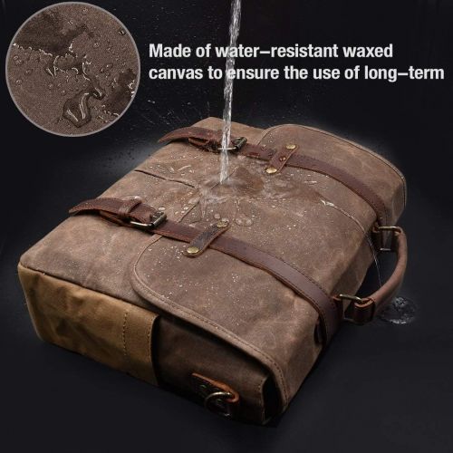  [아마존베스트]NEWHEY Mens Messenger Bag 15.6 Inch Waterproof Vintage Genuine Leather Waxed Canvas Briefcase Large Satchel Shoulder Bag Rugged Leather Computer Laptop Bag, Brown