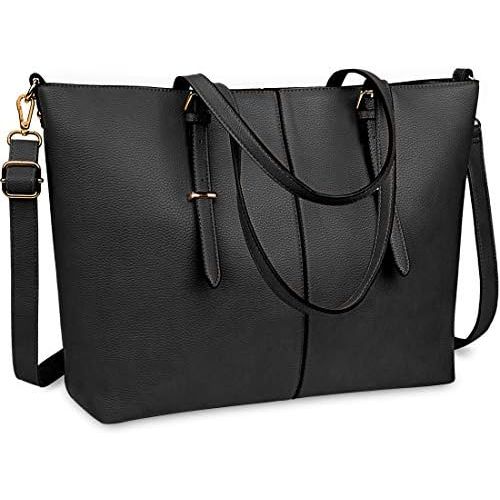  [아마존베스트]NEWHEY Laptop Tote Bag for Women 15.6 Inch Waterproof Lightweight Leather Computer Laptop Bag Women Business Office Work Bag Briefcase Large Travel Handbag Shoulder Bag Black