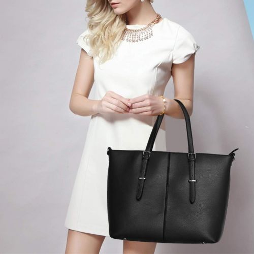  [아마존베스트]NEWHEY Laptop Tote Bag for Women 15.6 Inch Waterproof Lightweight Leather Computer Laptop Bag Women Business Office Work Bag Briefcase Large Travel Handbag Shoulder Bag Black