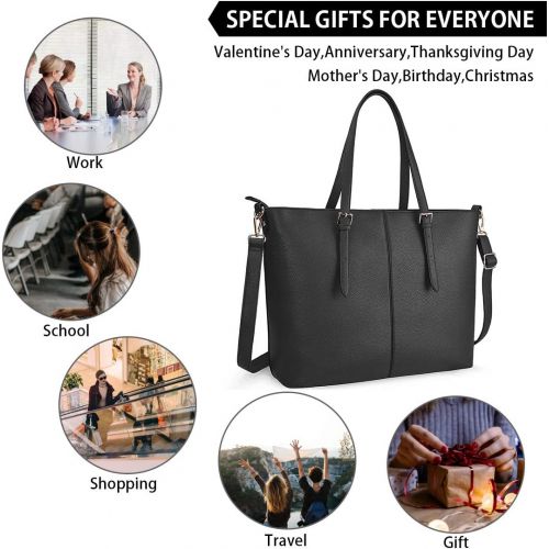  [아마존베스트]NEWHEY Laptop Tote Bag for Women 15.6 Inch Waterproof Lightweight Leather Computer Laptop Bag Women Business Office Work Bag Briefcase Large Travel Handbag Shoulder Bag Black