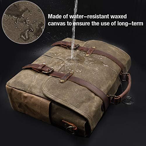  [아마존베스트]NEWHEY Mens Messenger Bag 15.6 Inch Waterproof Vintage Genuine Leather Waxed Canvas Briefcase Large Satchel Shoulder Bag Rugged Leather Computer Laptop Bag, Khaki