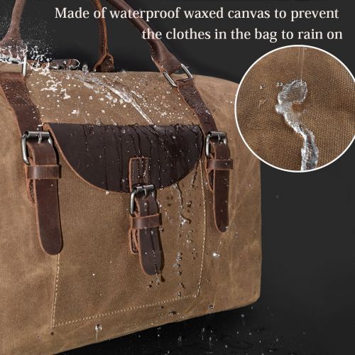  NEWHEY Oversized Travel Duffel Bag Waterproof Canvas Genuine Leather Weekend bag Weekender Overnight Carryon Hand Bag Brown