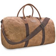 NEWHEY Travel Duffel Bag Waterproof Canvas Overnight Bag Leather Weekend Oversized Carryon Handbag Brown