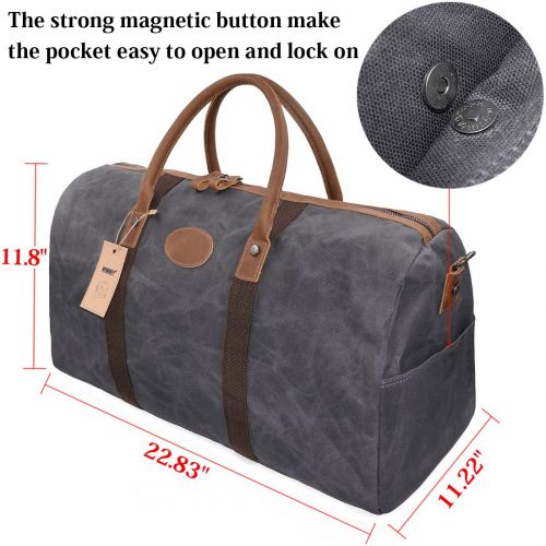  NEWHEY Travel Duffel Bag Waterproof Canvas Overnight Bag Leather Weekend Oversized Carryon Handbag Grey