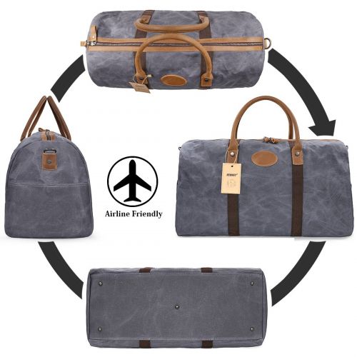  NEWHEY Travel Duffel Bag Waterproof Canvas Overnight Bag Leather Weekend Oversized Carryon Handbag Grey