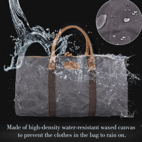  NEWHEY Travel Duffel Bag Waterproof Canvas Overnight Bag Leather Weekend Oversized Carryon Handbag Grey