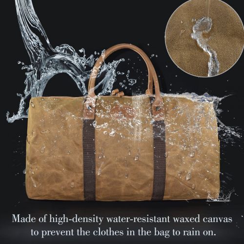  NEWHEY Travel Duffel Bag Waterproof Canvas Overnight Bag Leather Weekend Oversized Carryon Handbag Grey