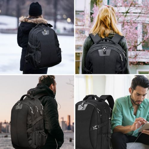  NEWHEY Laptop Backpack 17.3 Inch Travel Anti-Theft Waterproof School Backpack Business College Large Capacity Gaming Laptop Backpacks USB Charging Port for Men Women Black