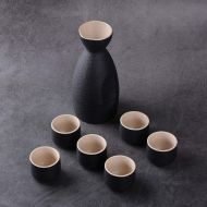 [아마존베스트]NEWQZ Japanese Sake Set, Traditional Ceramics Black Sake Serving Sets 7 Pcs include 1 Pot and 6 Cups