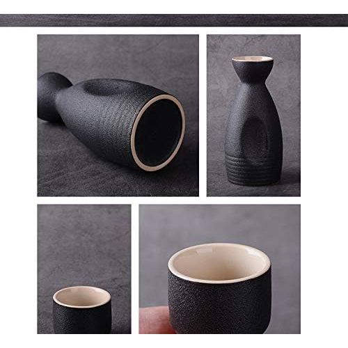  [아마존베스트]NEWQZ Japanese Sake Set, Traditional Ceramics Black Sake Serving Sets 7 Pcs include 1 Pot and 6 Cups