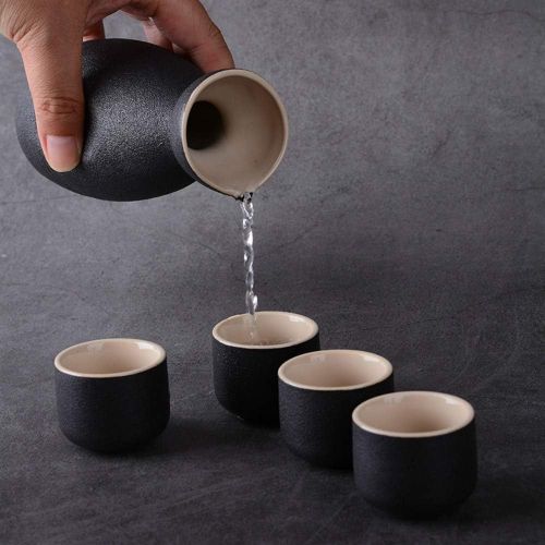  [아마존베스트]NEWQZ Japanese Sake Set, Traditional Ceramics Black Sake Serving Sets 7 Pcs include 1 Pot and 6 Cups