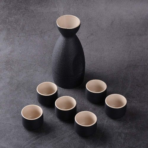  [아마존베스트]NEWQZ Japanese Sake Set, Traditional Ceramics Black Sake Serving Sets 7 Pcs include 1 Pot and 6 Cups