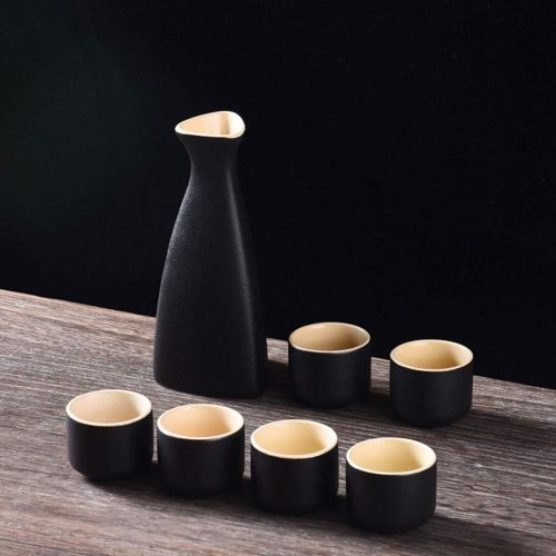  [아마존베스트]NEWQZ Japanese Sake Set, Traditional Black Ceramics Sake Sets 1 Pot and 6 Cups