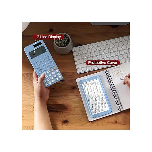  Scientific Calculator for Students, 2-Line Math Calculator with Dust Cover, Middle and High School Supplies for Sudents