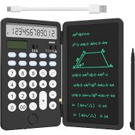 Portable Calculator with Notepad, Basic Calculator with Writing Tablet,12 Digits Large Display Rechargeable Solar Power Desk Calculator for Office, School (Black)