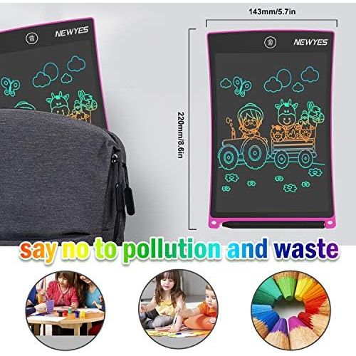  [아마존베스트]NEWYES 8.5 Inches Colorful Doodle Board LCD Screen Writing Tablet Magnetic Drawing Board Erasable Doodles Notepad Gifts for Ages 3+ Pink