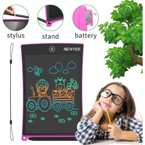  [아마존베스트]NEWYES 8.5 Inches Colorful Doodle Board LCD Screen Writing Tablet Magnetic Drawing Board Erasable Doodles Notepad Gifts for Ages 3+ Pink