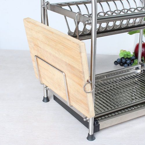  NEX Stainless Steel 2-Tier Dish Draining Rack With Draining Pan, Adjustable, Cutting Board Holder, Large and Spacious (NX-D002)