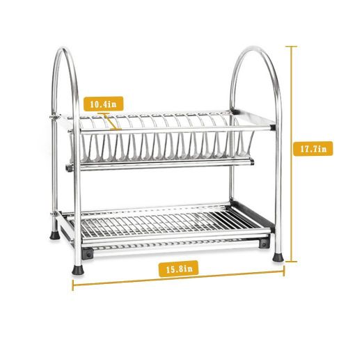  NEX Stainless Steel 2-Tier Dish Draining Rack With Draining Pan, Adjustable, Cutting Board Holder, Large and Spacious (NX-D002)