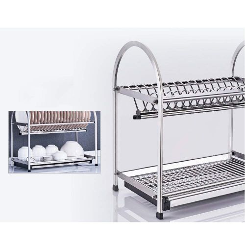  NEX Stainless Steel 2-Tier Dish Draining Rack With Draining Pan, Adjustable, Cutting Board Holder, Large and Spacious (NX-D002)