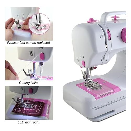  NEX Sewing Machine, Crafting Mending Machine, Children Present Portable with 12 Built-In Stitches