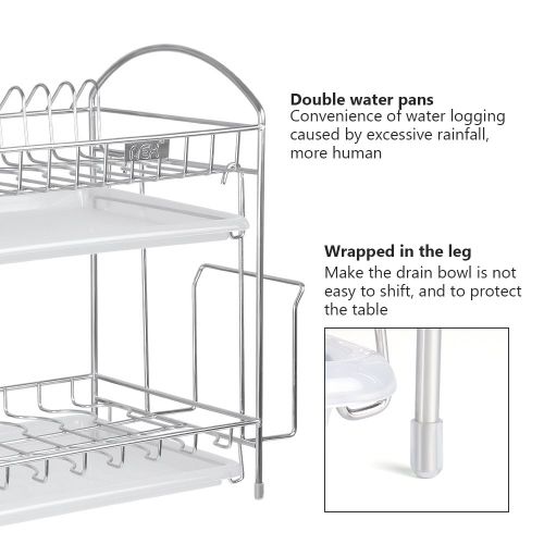  NEX Dish Drainer 304 Stainless Steel Kitchen 2-Tier Dish Rack with Utensil Holder