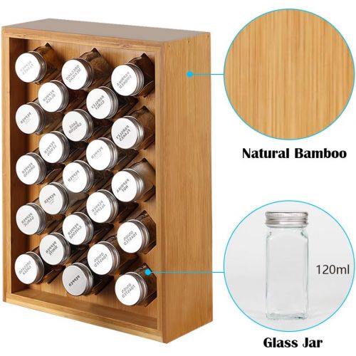  NEX Spice Rack Organizer, Bamboo Herb & Spice Shelf Stand Holder with 23 Glass Jars, 15.75 x 10.83 inches