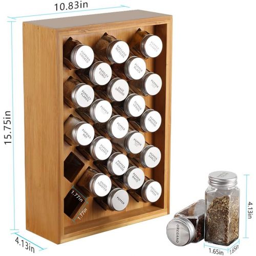  NEX Spice Rack Organizer, Bamboo Herb & Spice Shelf Stand Holder with 23 Glass Jars, 15.75 x 10.83 inches