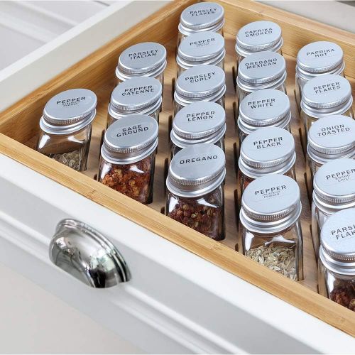  NEX Spice Rack Organizer, Bamboo Herb & Spice Shelf Stand Holder with 23 Glass Jars, 15.75 x 10.83 inches